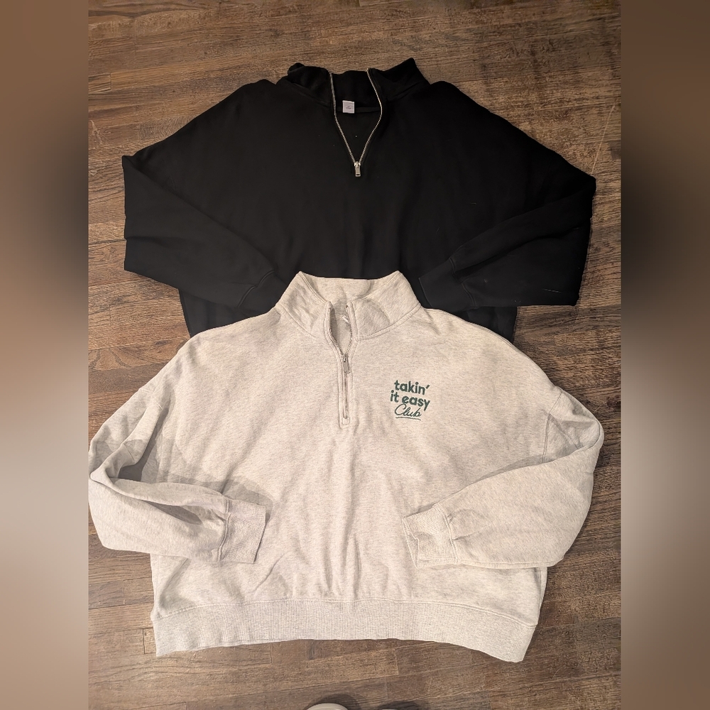 2 Old Navy Quarter Zip Sweatshirt. One Black One Gray Both XL